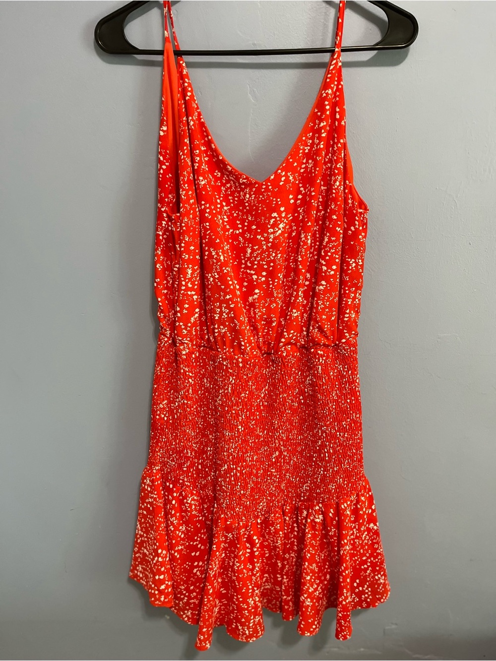 She + Sky Red Spotted Smocked Mini Dress